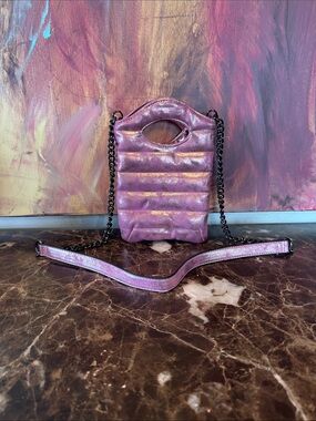 THINK ROYLN Iridescent Pink Quilted Crossbody with Chain Strap